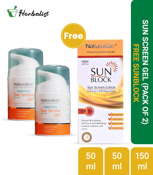 Sunscreen Gel (Pack of 2) SPF 45+ Hydrating Oil Free with Free SunBlock